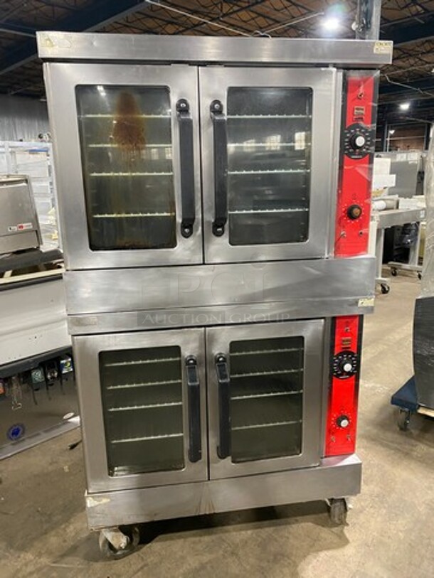 Vulcan Commercial Natural Gas Powered Double Deck Convection Oven! With View Through Doors! Metal Oven Racks! All Stainless Steel! On Casters! WORKING WHEN REMOVED!  2x Your Bid Makes One Unit!