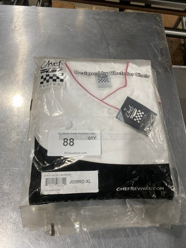 NEW! Chef Revival XL White Chef Coat With Red Trimming!  - Image 1 of 3