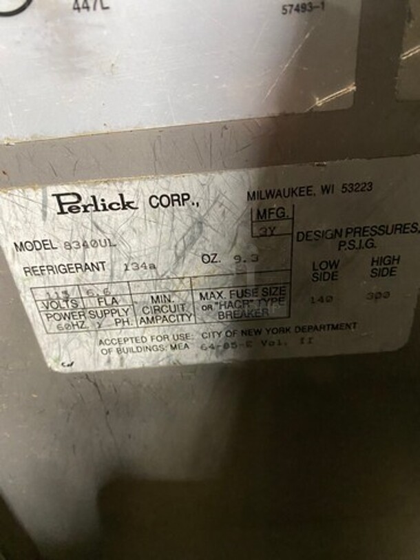 Perlick Commercial Single Door Beer Bottle Cooler! With Top Sliding Door! Solid Stainless Steel! Model: 8340UL 115V 60HZ 1 Phase - Image 6 of 9