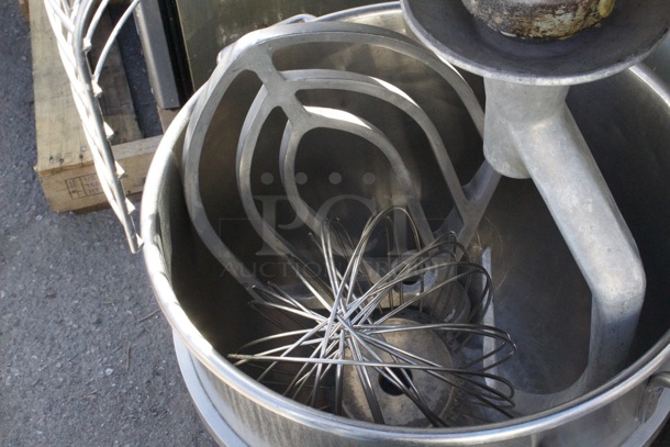 Hobart H-600T 60 Quart Mixer With Bowl, Dolly, Hook, Whip, Paddle and Grinder Attachment. Tested In Proper Working Order.  - Image 7 of 9