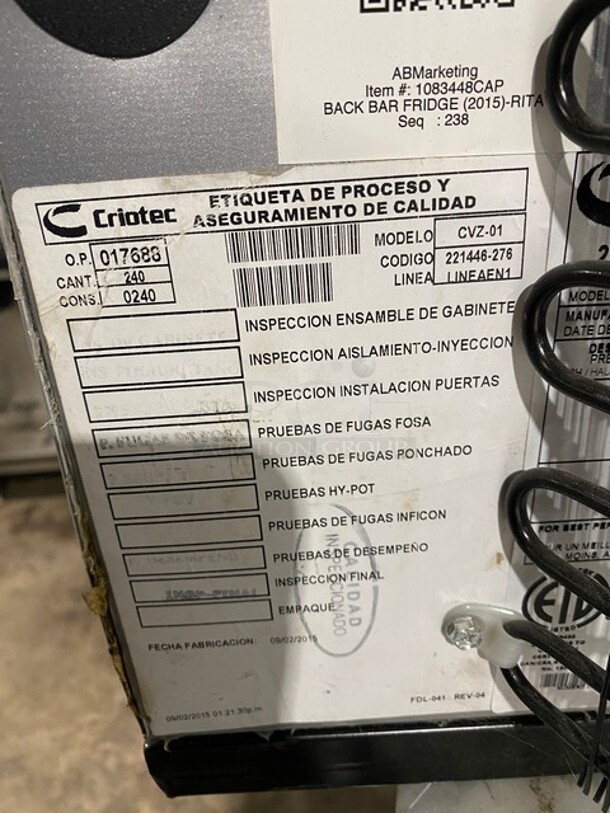 2015 Criotec !Metal Mini Cooler Merchandiser with Poly Rack! MN : CVZ-01 
 - Image 6 of 7