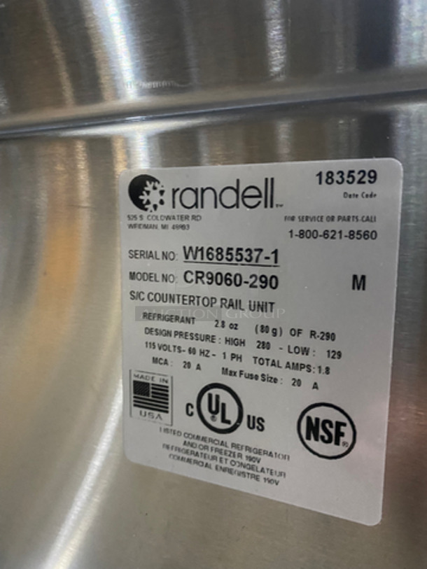 NEW! NEVER USED! Randell Commercial Refrigerated Countertop Condiment Rail Unit! Stainless Steel! Model: CR9060290 SN: W16855371 115V 60HZ 1 Phase - Image 5 of 10