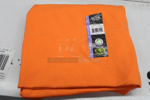 ALL ONE MONEY!! (10) Blaze Orange Hat / Vest Combo Your Bid, (2) Orange Hats, Stack of 17 Orange Athletic Shirts [Sizes: 8 2XL, 6 L, 1 M, 1 3XL]
 - Image 3 of 9