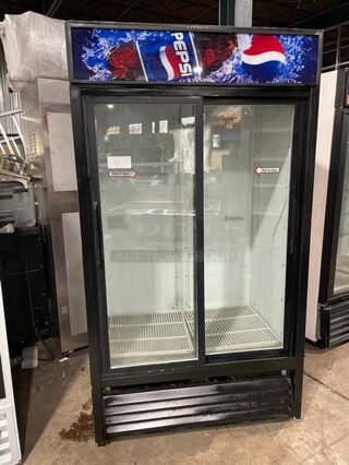 True Commercial Double Glass Sliding Door Reach In Refrigerator Merchandiser! With Poly Coated Racks! 115V 1 Phase! Model: GDM-37 PE57222 SN: 1-2316239!