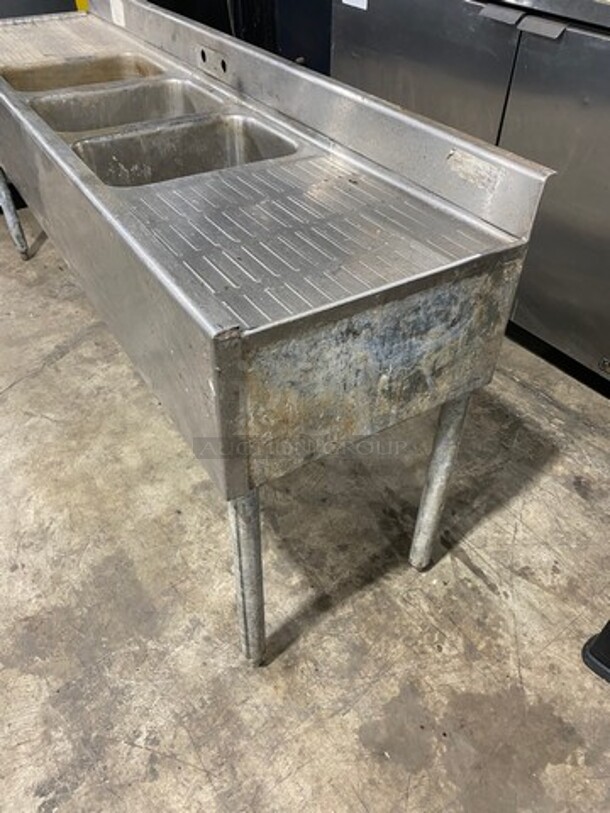All Stainless Steel! Three Compartment Under Counter Bar Sink! With Dual Drain Boards! On Legs! - Image 2 of 6