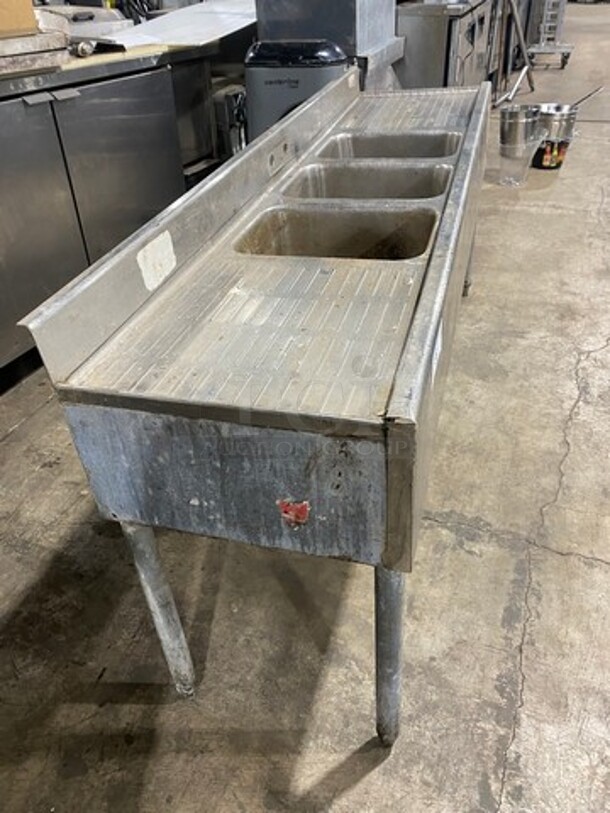All Stainless Steel! Three Compartment Under Counter Bar Sink! With Dual Drain Boards! On Legs! - Image 4 of 6