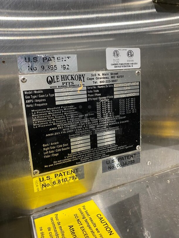AMAZING! Ole Hickory Pits Wood Burning Barbecue Multi-Use Smoker! Natural Gas Powered! With 4 Oven Racks! All Stainless Steel! Model CTO Serial C161010184! On Casters! WORKING WHEN REMOVED! - Image 7 of 10