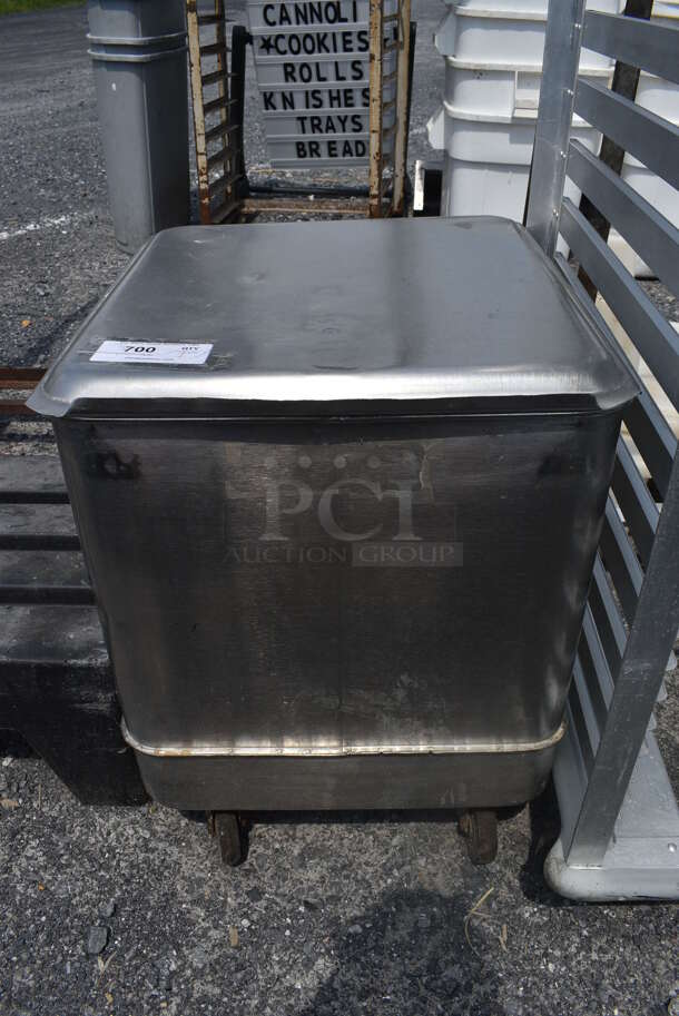 Stainless Steel Commercial Ingredient Bin w/ Lid on Commercial Casters. 21x24x28