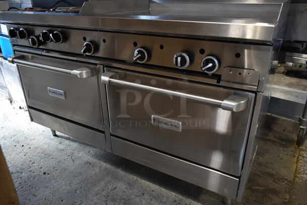 BRAND NEW SCRATCH AND DENT! 2023 Garland G60-4G36RR Stainless Steel Commercial Natural Gas Powered 4 Burner Range w/ Flat Top Griddle, 2 Ovens, Back Splash and Over Shelf. Stock Picture Used as Gallery. - Image 4 of 10