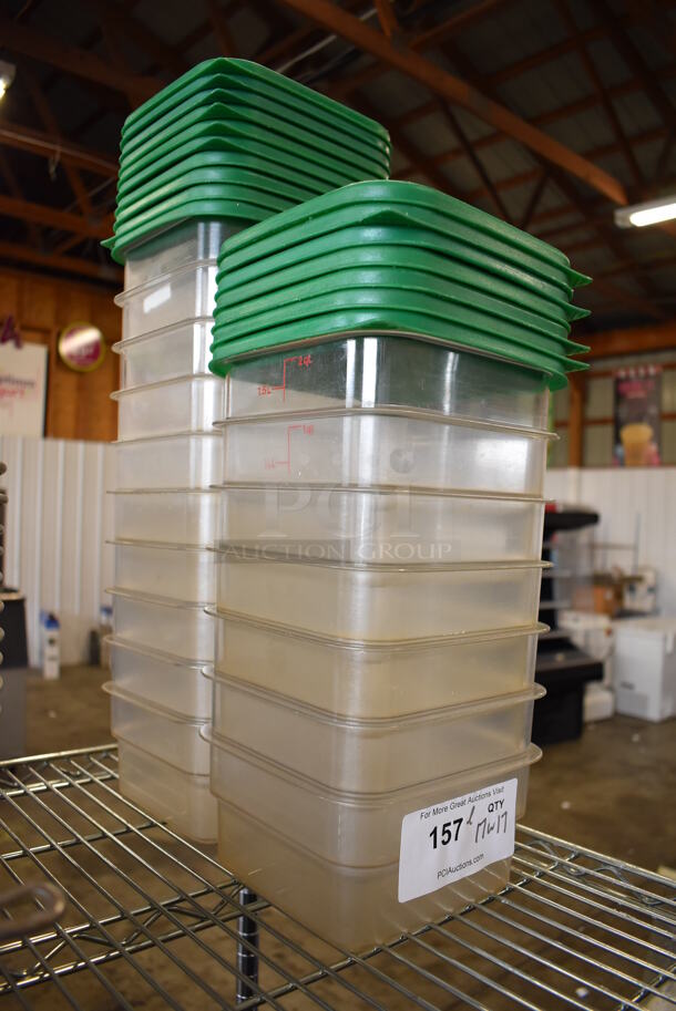 ALL ONE MONEY! Lot of 17 Cambro Clear Poly Containers w/ 17 Green Lids. 7.25x7.25x3.5 - Image 4 of 6
