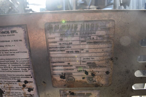 H. Ruiz 106 Stainless Steel Commercial Floor Style Wood Fired Grilled Chicken Rotisserie Oven on Commercial Casters. 59x38x66 - Image 8 of 11