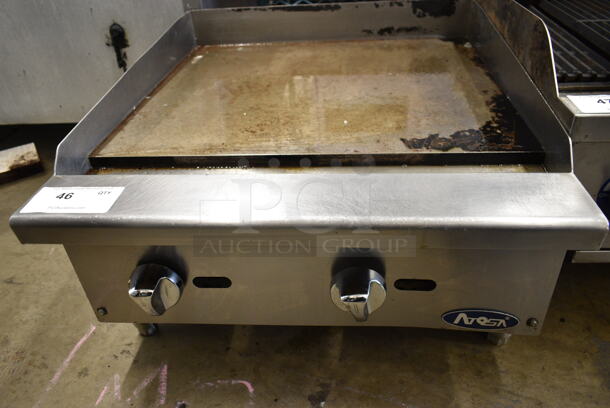 Atosa Stainless Steel Commercial Countertop Natural Gas Powered Flat Top Griddle.  - Image 1 of 4