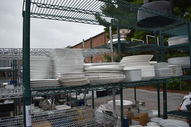 ALL ONE MONEY! Lot of 4 Tiers of Various Smallwares Including White Ceramic Plates, Stool. Does Not Include Shelving Unit - Image 3 of 5