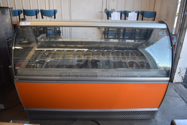 ISA Italy Millennium 07 20 Refrigerated Gelato Case Mercandiser on Commercial Casters 230 Volts