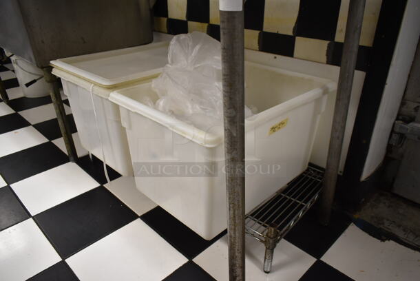 Chrome Finish Wire Dunnage Rack w/ 2 White Poly Bins. (kitchen) - Image 2 of 7