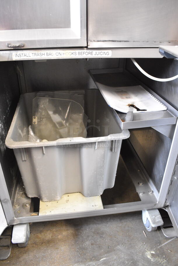 Fresh N Squeeze POS-1 Stainless Steel Commercial Floor Style Automatic Citrus Juicer on Commercial Casters. Missing Pieces. 120 Volts, 1 Phase. Tested and Working!  - Image 4 of 9