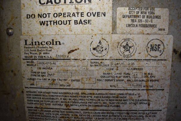 3 Lincoln Impinger Model 1600-015-AL Stainless Steel Commercial Natural Gas Powered Conveyor Pizza Oven on Commercial Casters. Bottom Oven Does Not Have Conveyor Belt. 110,000 BTU. 82x61x66. 3 Times Your Bid! - Image 7 of 9