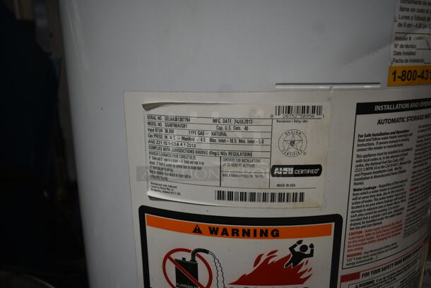 2013 General Electric GE GG40T06AVG01 Metal Natural Gas Powered Water Heater. 36,000 BTU.  - Image 3 of 5