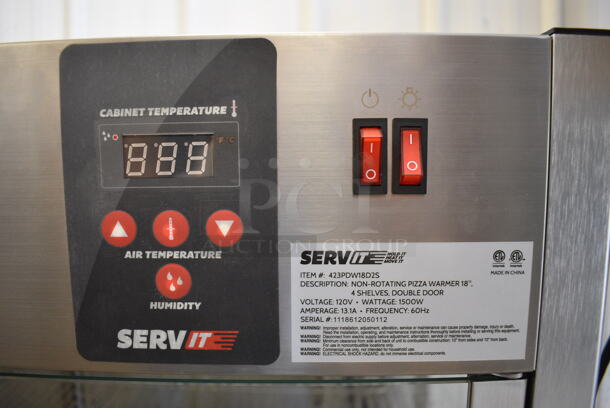 BRAND NEW IN BOX! Servit Model 423PDW18D2S Stainless Steel Commercial Countertop Pizza Warmer Merchandiser Display Case w/ Metal Rack. 120 Volts, 1 Phase. 23.5x23.5x27. Tested and Working! - Image 4 of 7