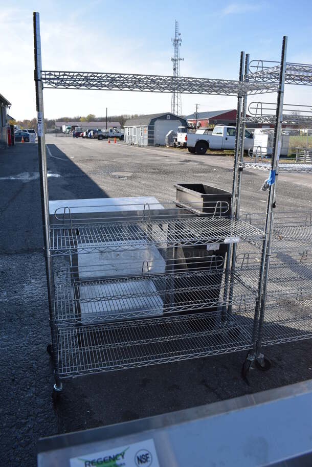 Chrome Finish 4 Tier Wire Shelving Unit on Commercial Casters. BUYER MUST DISMANTLE. PCI CANNOT DISMANTLE FOR SHIPPING. PLEASE CONSIDER FREIGHT CHARGES. 48x19x76.5 - Image 3 of 4