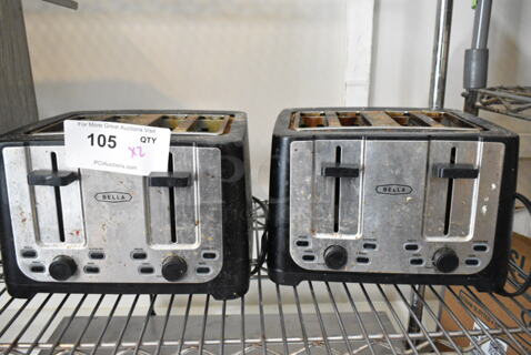 2 Bella 30217 Metal Countertop 4 Slot Toaster. 120 Volts, 1 Phase. 2 Times Your Bid! This Unit Was In Working Condition When the Restaurant Closed. (secondary dining room)