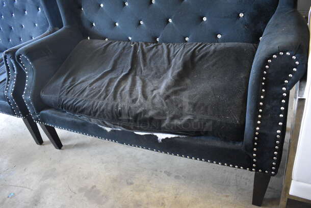 Black Chair w/ Arm Rests and Nail Head Trim. One Leg Needs To Be Secured. 59x30x50 - Image 6 of 6
