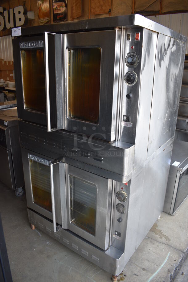 2 Blodgett Stainless Steel Commercial Natural Gas Powered Full Size Convection Oven w/ View Through Doors, Metal Oven Racks and Thermostatic Controls. 38x38x68. 2 Times Your Bid!
