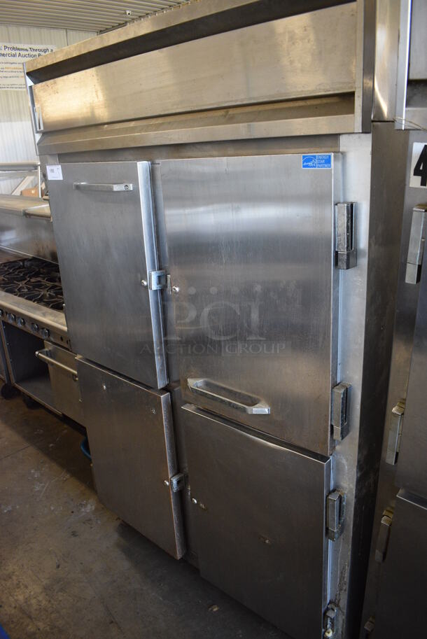 Continental 2R-PT-HD Stainless Steel Commercial 4 Half Size Door Reach In Pass Through Cooler on Commercial Casters. 115 Volts, 1 Phase. 52x34x82. Tested and Powers On But Does Not Get Cold
