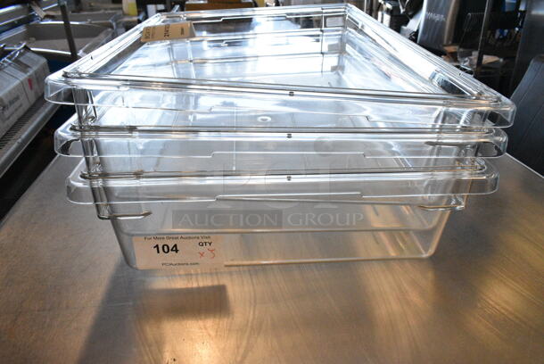 Lot of BRAND NEW SCRATCH AND DENT! Clear Poly Items Including 3 Cambro 18266CW135 Camwear 26" x 18" x 6" Clear Polycarbonate Food Storage Box, Poly Lid.   - Image 3 of 6