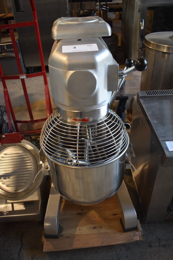 BRAND NEW SCRATCH AND DENT! Galaxy 177GMIX20 Metal Commercial Floor Style 20 Quart Planetary Dough Mixer w/ Stainless Steel Mixing Bowl, Bowl Guard, Dough Hook, Balloon Whisk and Paddle Attachments. Missing Fan Back Cover. 110 Volts, 1 Phase. 15x20x33. Tested and Working! - Image 11 of 11