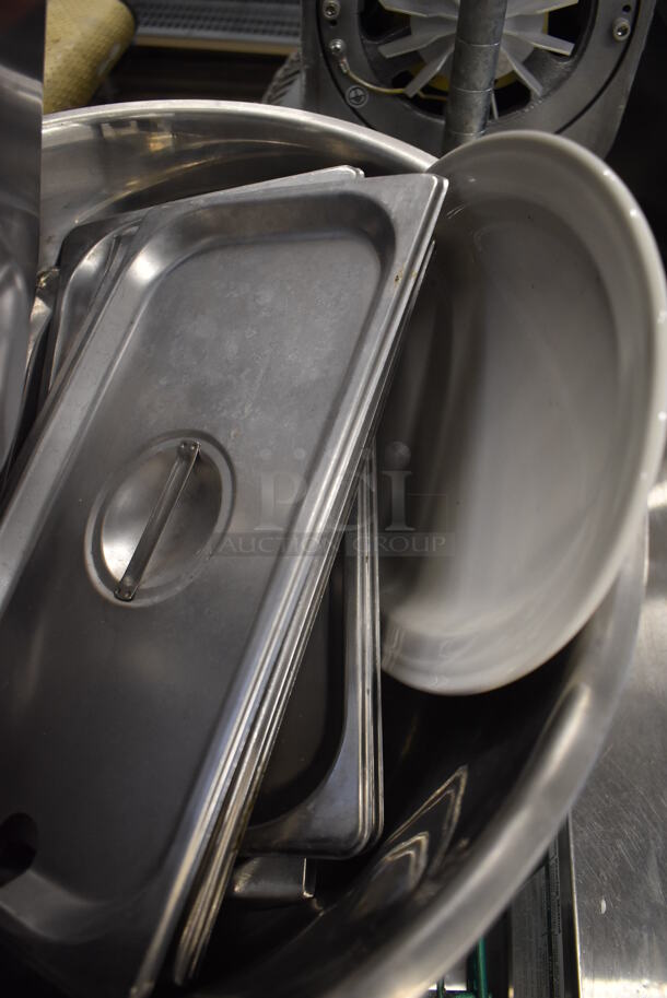 Metal Bin w/ Various Stainless Steel Lids. Includes 19x15x9 - Image 4 of 4