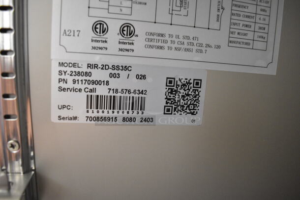 BRAND NEW SCRATCH AND DENT! 2024 KoolMore RIR-2D-SS35C Stainless Steel Commercial 2 Door Reach In Cooler w/ Poly Coated Racks. 115 Volts, 1 Phase. Tested and Working! - Image 6 of 6
