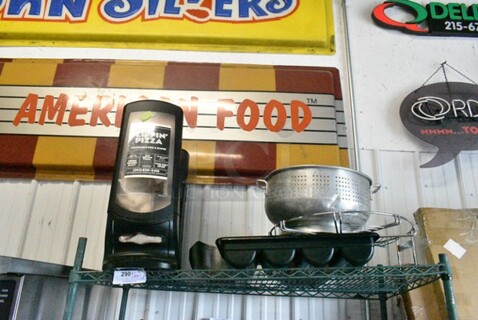 ALL ONE MONEY! Tier Lot of Various Items Including Napkin Dispenser, Metal Colander, Black Silverware Caddy. 