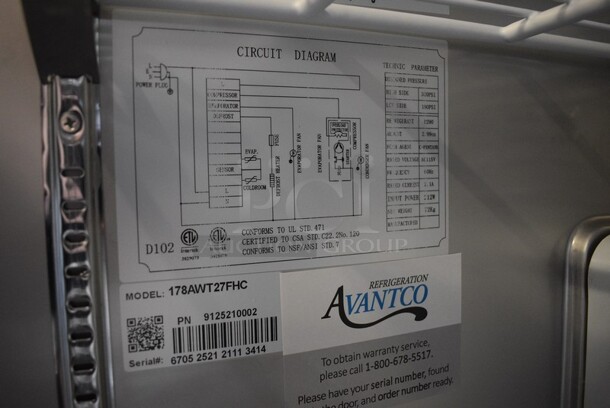 BRAND NEW SCRATCH AND DENT! Avantco Model 178AWT27FHC Stainless Steel Commercial Single Door Worktop Freezer w/ Poly Coated Rack on Commercial Casters. 115 Volts, 1 Phase. 27x29.5x39. Tested and Working! - Image 7 of 7