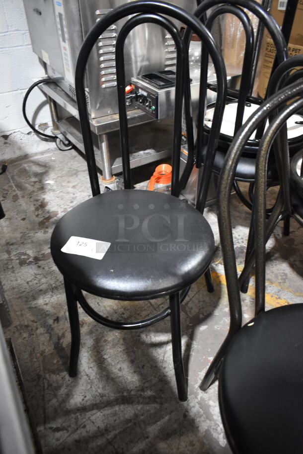 6 Black Metal Dining Height Chairs w/ Black Seat Cushion. 6 Times Your Bid! - Image 4 of 9