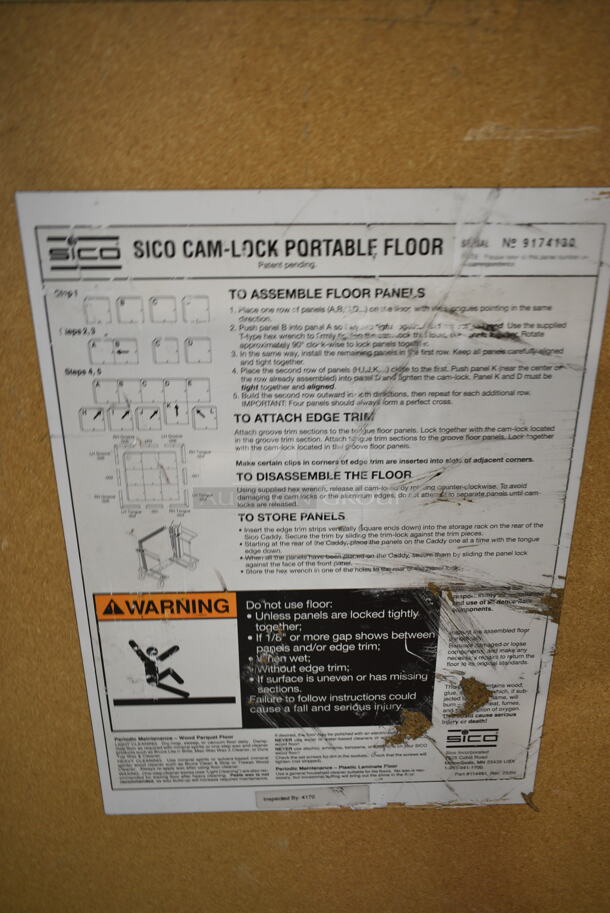 LOT of Approximately 61 Sico Cam-Lock Portable Dance Floor Pieces, Gold Trim Pieces and 3 Black Carts. Makes an Approximately 24'x21' Floor.  - Image 11 of 11