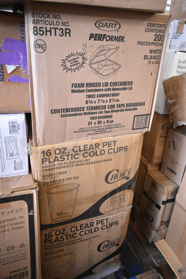 PALLET LOT of 20 BRAND NEW Boxes Including 966UPWIDEKFT OneUp by Choice Kraft 2-Ply Wide Interfold 6 1/2" x 8 1/2" Dispenser Napkin - 6000/Case, 128HD16COMBO ChoiceHD 16 oz. Microwavable Translucent Plastic Deli Container and Lid Combo Pack - 240/Case, 760FFLRGSQWH Choice 7.5 oz. Large White Paper Scoop / Tray - 1000/Case, 2 Box 612FHL1230 Choice Foil Steam Table Pan Lid - Half Size - 100/Case, 346WKFSNSPM2 Choice White Medium Weight Wrapped Plastic Cutlery Pack with Napkin and Salt / Pepper Packets - 250/Case, 85HT3R Containers, 2 Box 500CC16 Choice Plastic Cold Cup, 128HD32COMBO ChoiceHD 32oz. Container and Lid. 20 Times Your Bid! - Image 7 of 9