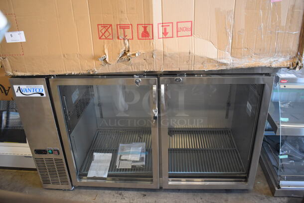 BRAND NEW SCRATCH AND DENT! Avantco 178UBB2GHCS Stainless Steel Commercial 2 Door Back Bar Cooler Merchandiser. Missing Outer Glass Pane on Right Hand Door. 115 Volts, 1 Phase. 59x28x37. Tested and Working! - Image 2 of 10