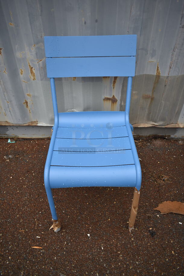 122 BRAND NEW! BFM Seating PH812CBY Blue Metal Outdoor Patio Dining Chairs. 122 Times Your Bid!