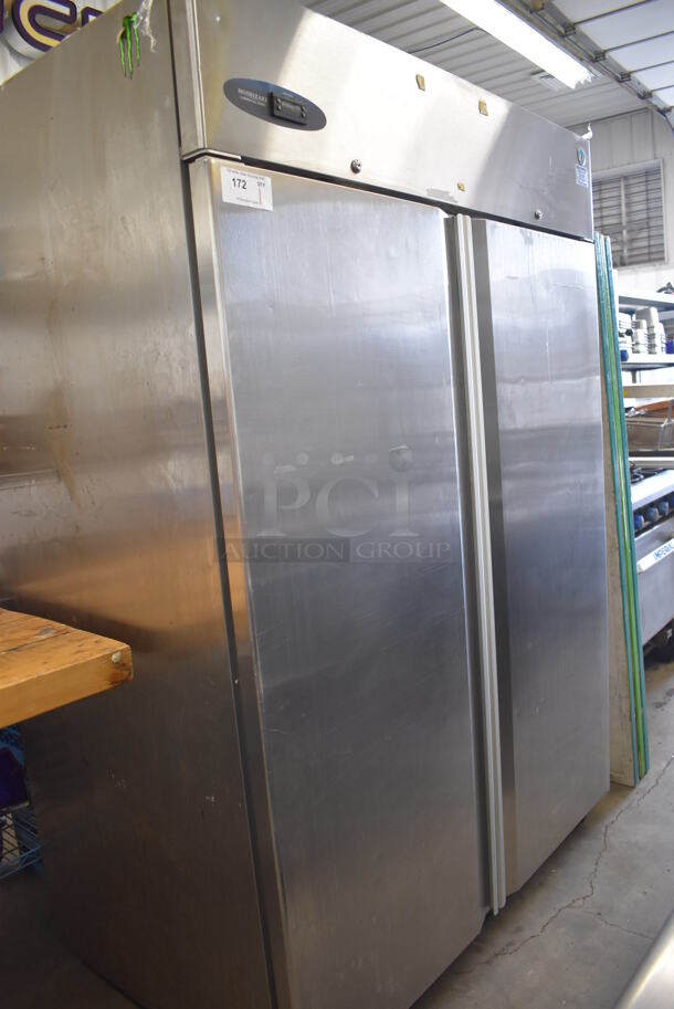 2014 Hoshizaki CF2B-FS ENERGY STAR Stainless Steel Commercial 2 Door Reach In Freezer w/ Poly Coated Racks on Commercial Casters. 115 Volts, 1 Phase. 55x33.5x79. Tested and Working! - Image 2 of 6