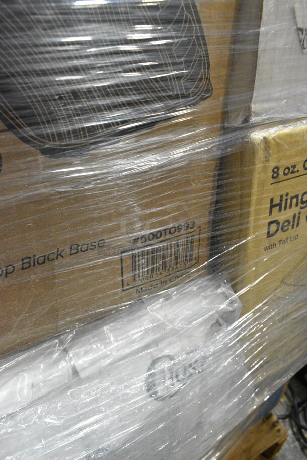 27 BRAND NEW Boxes Including 500CC12 Choice Clear PET Customizable Plastic Cold Cup - 12 oz. - 1000/Case, 5008W Choice 8 oz. Tall White Poly Paper Hot Cup - 1000/Case, 4 Box 130BKFKSNSPX500 Choice Black Extra Heavy Weight Wrapped Plastic Cutlery Pack with Napkin and Salt and Pepper Packets - 500/Case, 500TO993 Choice 9" x 9" x 3" Microwavable 1-Compartment Black / Clear Plastic Hinged Container - 100/Case, 127CH08F Choice 8 oz. Clear RPET Tall Hinged Deli Container - 200/Case, Solo 626NSL Prima PET Plastic Cold Cup Strawless Lid - 1000/Case. 27 Times Your Bid!  - Image 7 of 12