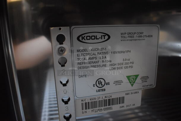 LIKE NEW! Kool-it KUCR-27-1 Stainless Steel Commercial Single Door Undercounter Cooler. 115 Volts, 1 Phase. Unit Has Only Been Used a Few Times! Tested and Working! - Image 6 of 7