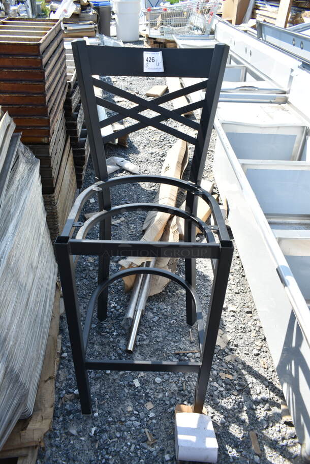 18 BRAND NEW SCRATCH AND DENT! Lancaster Table & Seating Black Metal Bar Height Cross Back Chair Frames. 18 Times Your Bid!  - Image 3 of 4