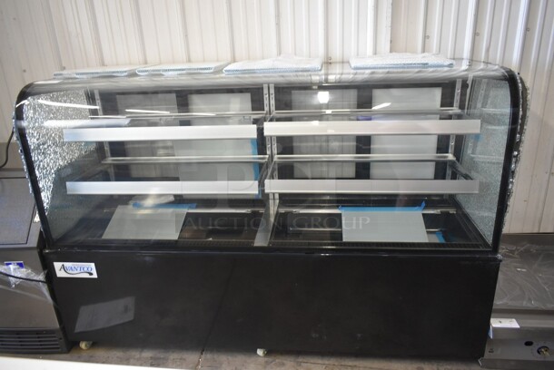 BRAND NEW SCRATCH AND DENT! Avantco 193BCD72B Metal Commercial Floor Style Deli Display Case Merchandiser on Commercial Casters. Side Glass Panes are Damaged. 110-120 Volts, 1 Phase. Tested and Powers On But Does Not Get Cold