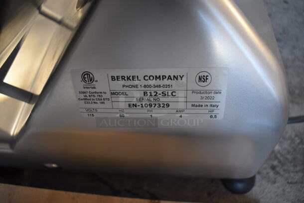 BRAND NEW SCRATCH AND DENT! 2022 Berkel B12-SLC Stainless Steel Commercial Countertop Meat Slicer w/ Blade Sharpener. Missing Center Plate Locking Knob. 115 Volts, 1 Phase. 26x22x21. Tested and Working! - Image 6 of 6