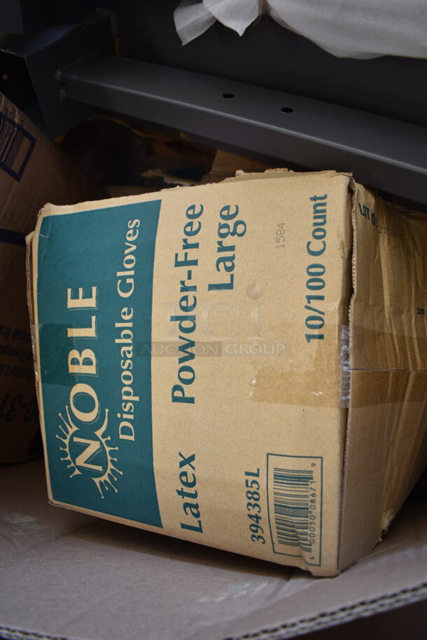 PALLET LOT of 20 BRAND NEW Boxes Including 600-318 Lids, 394385L Noble Gloves, Dart 60HT1 White Foam Hinged Lid Container 6" x 6" x 3" - 500/Case, 2 Box 127SB32COMBO Choice 32 oz. Clear Plastic Salad Bowl with Lid - 150/Case, 130HFWH1M Visions White Heavy Weight Plastic Fork - Case of 1000, 500CC9 Choice 9 oz. Clear PET Customizable Plastic Squat Cold Cup - 1000/Case. 20 Times Your Bid! - Image 4 of 12