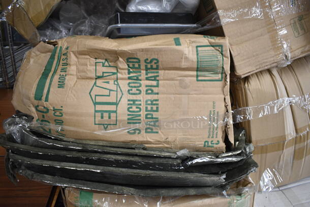 PALLET LOT of 28 BRAND NEW Boxes Including Dart 12EL White Travel Lid - 1000/Case, HP3402711100 Traulsen 340-27111-00 Shelf, HP3402600002 Traulsen 340-26000-02 Shelf, 347RPBD10WHG 10" White Plastic Plate with Gold Bands, 461202 Tork Dispenser, Eilat 426-C 9" Plates, 50012PL Cups, 500CC32P Heavy Weight Clear PET Plastic Cold Cup, 500TO993 Choice 9" x 9" x 3" Microwavable 1-Compartment Black / Clear Plastic Hinged Container - 100/Case. 28 Times Your Bid!  - Image 11 of 12