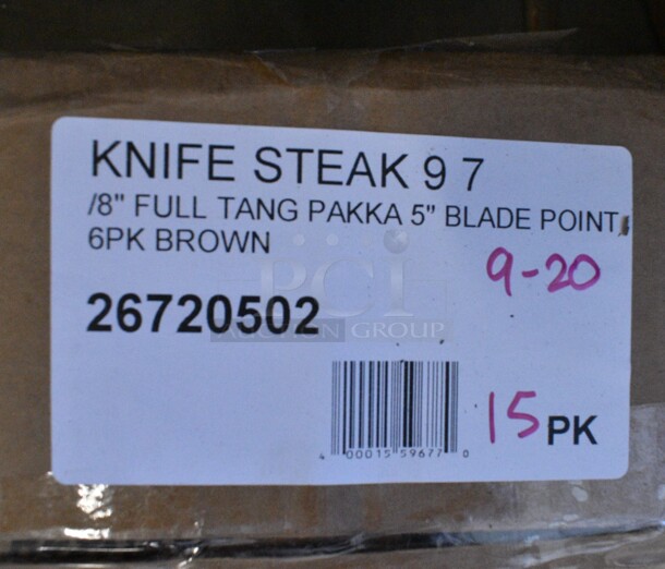 Box of 15 Packs of BRAND NEW SCRATCH AND DENT! Acopa 26720502 5" Steak Knife with Full Tang Natural Finish Pakkawood Handle.  - Image 3 of 3
