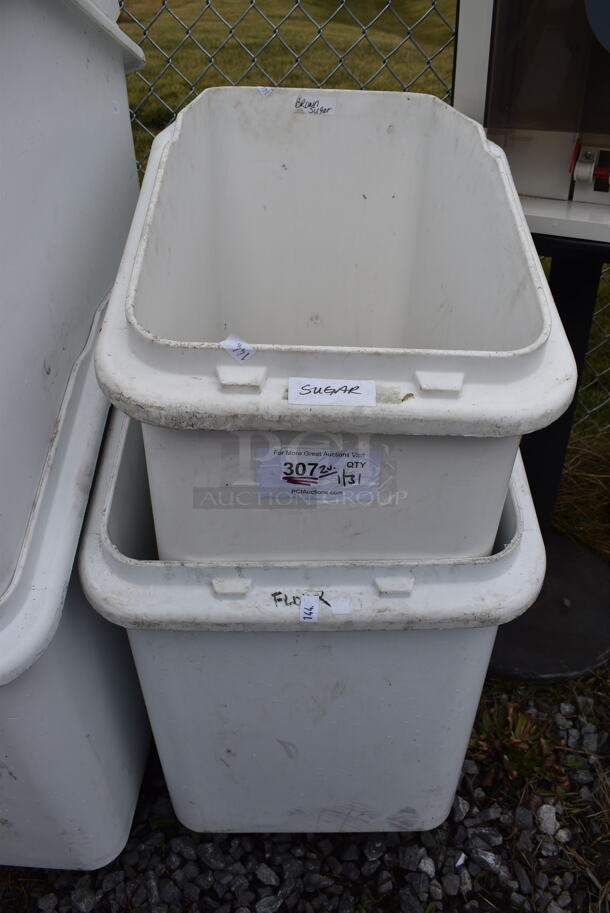 2 Various White Poly Ingredient Bins on Commercial Casters. 16x30x30, 18x30x30. 2 Times Your Bid!