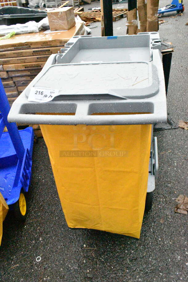 BRAND NEW SCRATCH AND DENT! Lavex 274GRYCARTWB Premium Gray 3-Shelf Janitor Cart Kit with Yellow Bag, Black Zipper Bag and Lid - Image 2 of 7
